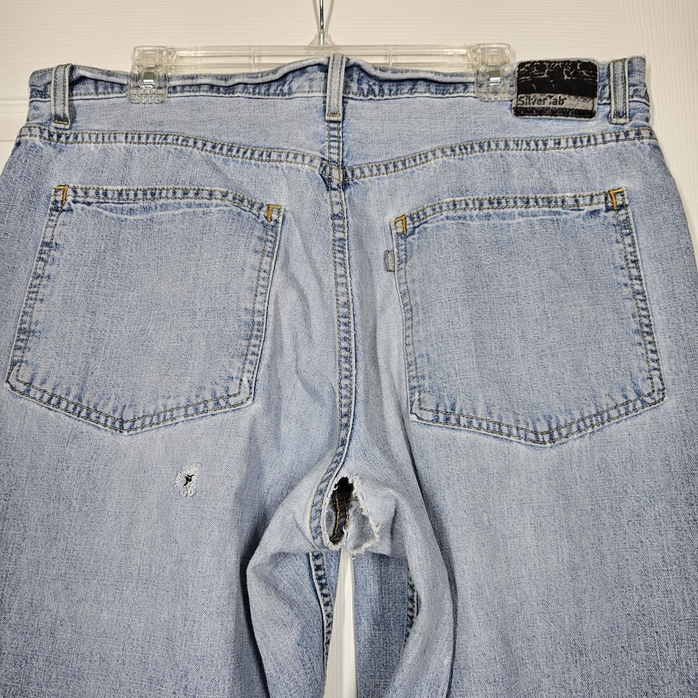 Vintage 90's Levi's SilverTab Baggy Thrashed Blue Jeans 38x34 Grunge Destroyed